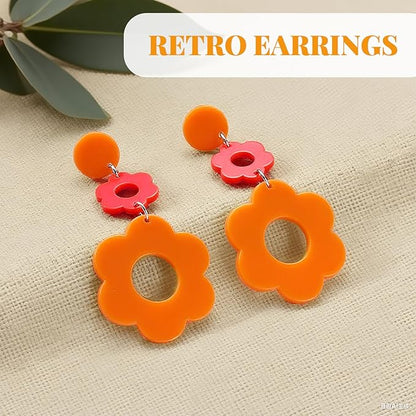 4 Pcs 70s 60s Accessories Women Hippie Disco Groovy Costume Accessories Headband Dangle Earrings Sunglasses Silk Scarf