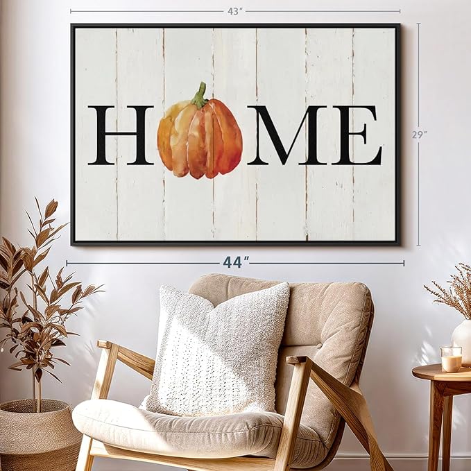 Elephant Stock Home Pumpkin Wall Art - Horizontal Floating Framed Canvas - 1-Piece Living Room Wall Decor - Rural Watercolor Canvas Print - Beige and Black Decor for Wall - by Carol Robinson - 43" X 29"