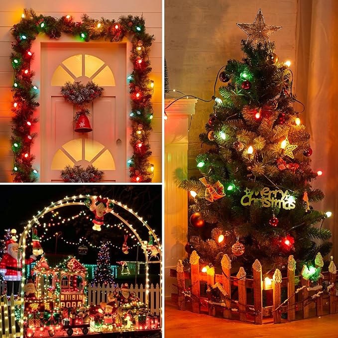 C7 Multicolor Christmas String Lights - 25ft Vintage Christmas Tree Lights, Outdoor Roofline String Lights with 25 Bulbs for Patio Garden Holiday Indoor Home Xmas Decoration
