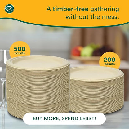 ECO SOUL Compostable 9 Inch(400-Pack) Biodegradable Heavy-Duty Disposable Eco-Friendly Paper Plates for Thanksgiving Dinner & Parties, Wedding, Event