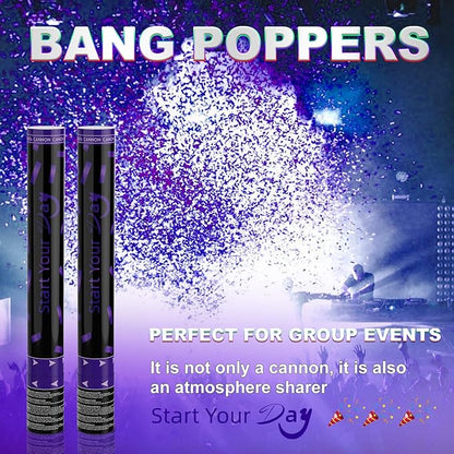 Violet Confetti Poppers, 15 Inch Purple Party Poppers, Air Powered Confetti Gun for Birthday, Wedding, Graduate Celebrations