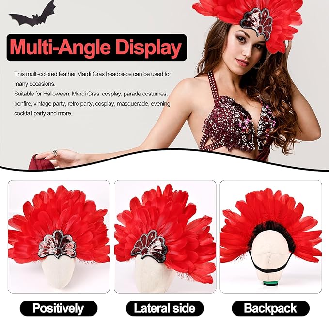 Women's Carnival Feather Headpieces Sequin Headdress for Wedding Masquerade Party Cosplay Feather Headbands