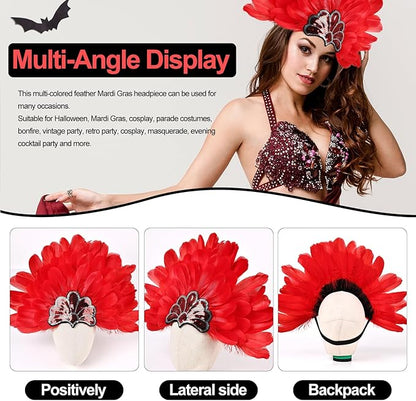 Women's Carnival Feather Headpieces Sequin Headdress for Wedding Masquerade Party Cosplay Feather Headbands