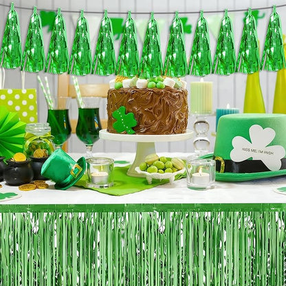 3P Green Tassel Banner Garland Metallic Foil Fringe Banner Tinsel Tassels Streamer Banner Backdrop for Parade Floats, 2025 Graduation Decorations, Father's Day Party Decoration