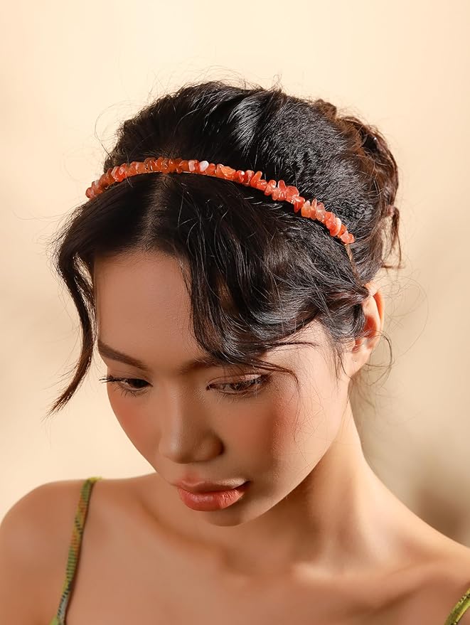 MINACHI Boho Carnelian Hairband, Gold-Tone Handmade Crystal Crown for Women, Jewelry Gift for Mother's Day