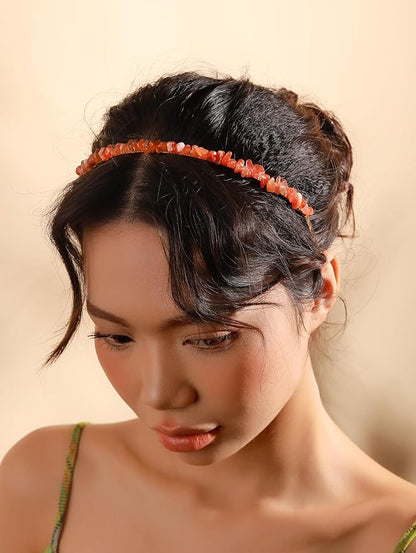 MINACHI Boho Carnelian Hairband, Gold-Tone Handmade Crystal Crown for Women, Jewelry Gift for Mother's Day