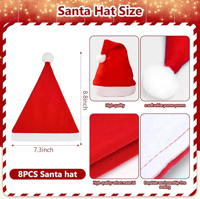 fiintrwa Christmas Headband Beads Necklace Hair Hoop Eyewear Eyeglass Santa Hat Photo Props for Xmas Party Decoration Supplie