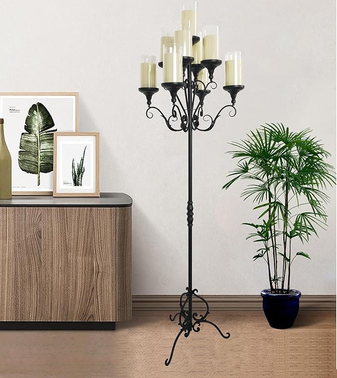 Metal Tall Floor Candelabra - 9 Arm Candle Stand - Wedding Centerpiece