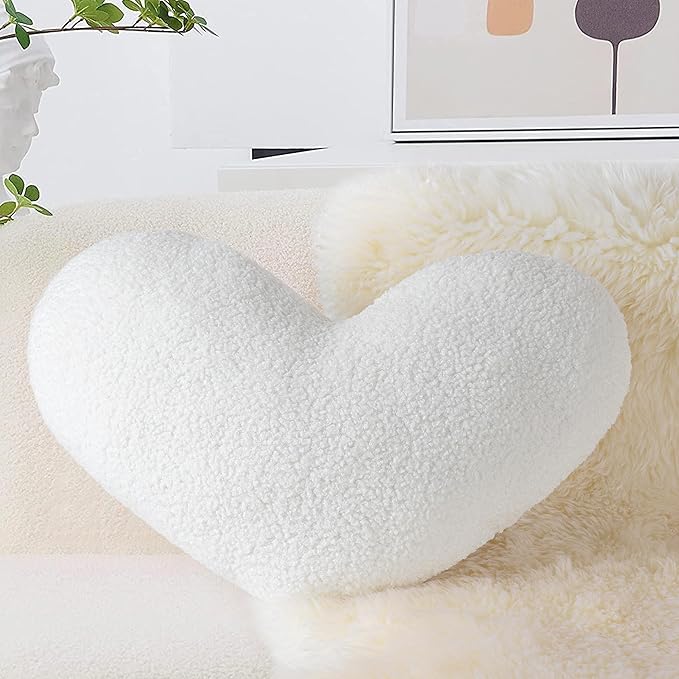 AELS Heart Shaped Pillow, 20 Inches Heart Decorative Throw Pillows, Boucle Love Cute Pillow, Valentines Day Decorations, Wedding Decor, Living Room Bedroom Nursery Decor, White