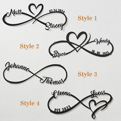 Wedding Gifts for Couples, Personalized Metal Sign With Couples Name and Date, Anniversary Valentines Day Gifts for her him Bridal Shower, Infinity Heart Wall Decor