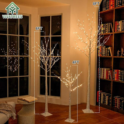 LED Birch Tree Lights, 8ft Trees with Warm White Lights, Outdoor Indoor Christmas Wedding Party Decor