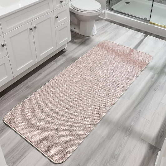 Bath Mat,Ultra Thin Bathroom Runner Rugs,Large Bath Mats for Bathroom,Quick Dry,Non-Slip,Machine Washable,Low Pile,Bath Rug,Shower Outside,Sink,Home Decor Accessories.Beige,1'5"x4'11"（17x59inch）
