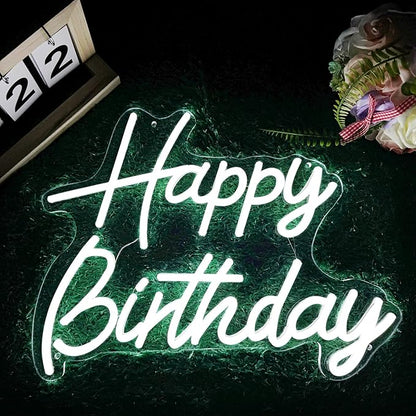 Happy Birthday Neon Sign for Wall Decor, Led Signs with Dimmable Switch, USB Powered Happy Birthday Backdrop Light Up Signs for Party Decorations, 16.1"x12.2"White