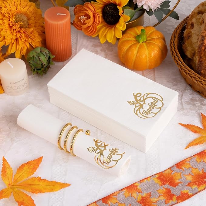 200 PCS Thanksgiving Pumpkin Napkins - 3-Ply Heavy Duty Fall Pumpkin Paper Napkins - Thanksgiving Disposable Hand Towels Napkins for Friendsgiving Table Decor Party Supplies
