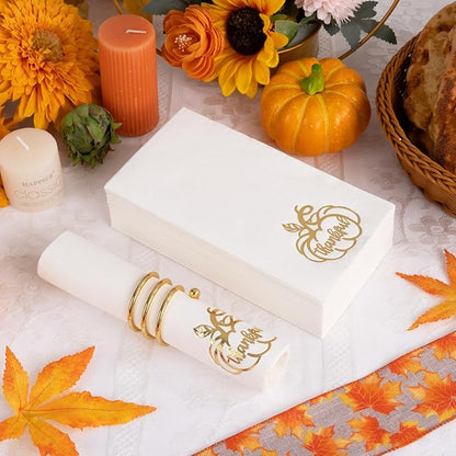 200 PCS Thanksgiving Pumpkin Napkins - 3-Ply Heavy Duty Fall Pumpkin Paper Napkins - Thanksgiving Disposable Hand Towels Napkins for Friendsgiving Table Decor Party Supplies