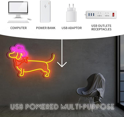 Dachshund Neon Sign Dog Neon Signs for Wall Decor Cute Puppy with Cowboy Hat Led Light Sign for Pet Shop Bedroom Wall Home Party Decor, Party Accessory, Gift for Dog Lover…