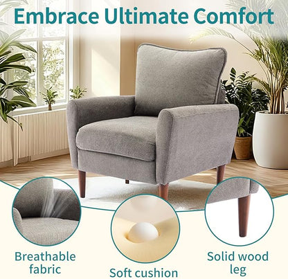 OLIXIS Comfy Accent Chair for Living Room Bedroom and Waiting Room, Upholstered Mid-Century Reading Chair with Pillow and Solid Wood Legs, Wide Singe Modern Lounge Sofa (Gray, 2 Pack)
