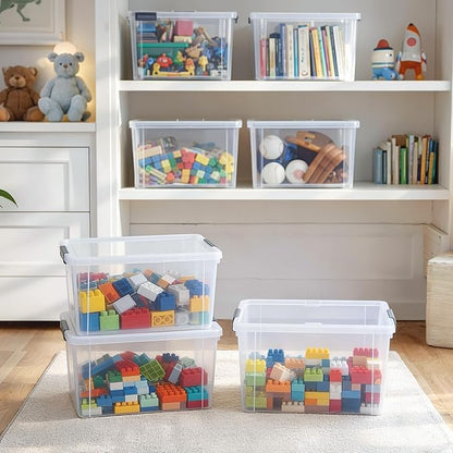 Citylife 7.8 QT 6 Pack Small Storage Bins Plastic Storage Container Stackable Box with Lids for Organizing, Clear White