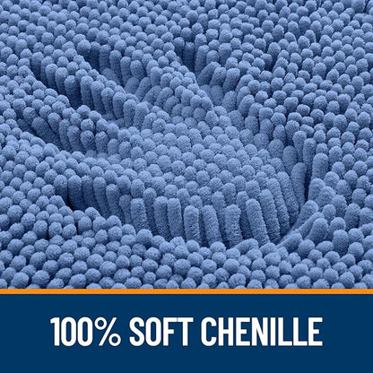 OLANLY Bathroom Rugs 44x24, Extra Soft Absorbent Chenille Bath Rugs, Rubber Backing Quick Dry, Machine Washable Bath Mats for Bathroom Floor, Tub and Shower, Home Decor Accessories, Cornflower Blue