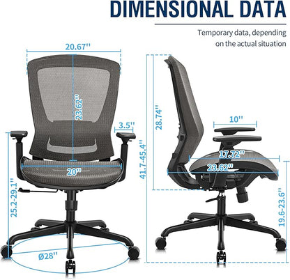 ELABEST T96 Mesh Office Chair,Ergonomic Computer Desk Chair,Sturdy Task Chair- Adjustable Lumbar Support & Armrests,Tilt Function,Comfort Wide Seat,Swivel Home Office Chair