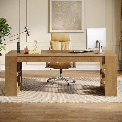 Tribesigns 71-Inch Executive Desk with Storage, Large Office Computer Desk with Shelves, Modern Wood Writing Table Business Furniture Workstation for Home Office, Rustic Brown