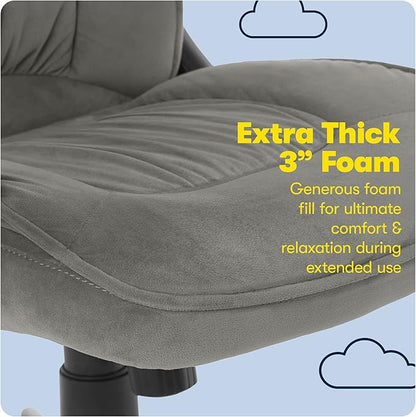 Serta Hannah Executive Home Office Desk Chair, Ergonomic Mid-Back with Lumbar Support, Firm Seat Cushion, Layered Body Pillows, Padded Armrests, Swivel Base, Easy Assembly, Microfiber, Black/Grey