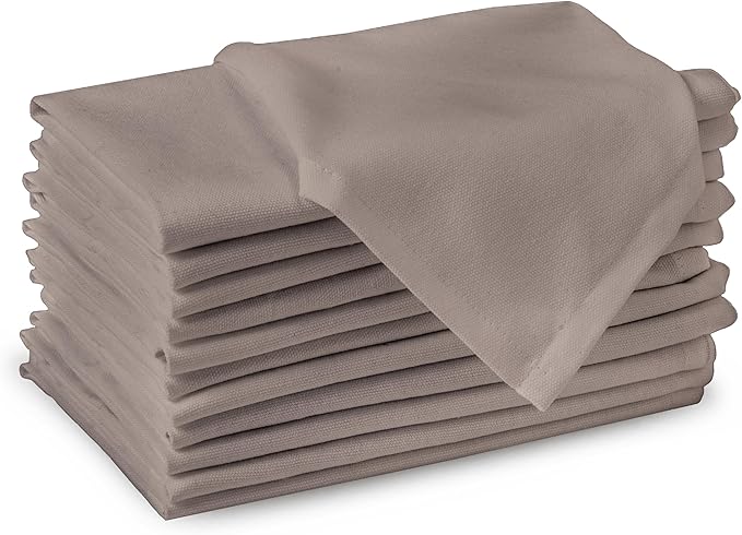 Encasa XO Beige Cloth Napkins Set of 12, 17"x17" | Solid Color Cotton Dinner Napkins | Washable & Reusable Napkins for Dining Table Fall Decoration, Holiday & Christmas Festivals