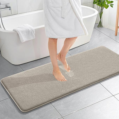 OLANLY Thick Memory Foam Bath Mat Rug 59x20, Extra Soft Absorbent Bathroom Rug, Quick Dry Bath Mats, Non-Slip, Machine Washable Carpet for Bathroom, Tub and Shower, Home Decor Accessories, Warm Taupe