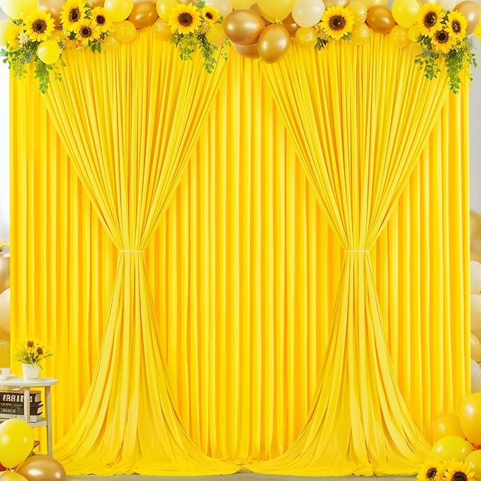4 Panels Yellow Backdrop Curtain for Parties Wrinkle Free Lemon Yellow Photo Curtains Backdrop Drapes Fabric Decoration for Birthday Party Wedding Baby Shower 20ft(W) x 10ft(H)