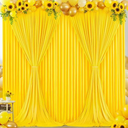 4 Panels Yellow Backdrop Curtain for Parties Wrinkle Free Lemon Yellow Photo Curtains Backdrop Drapes Fabric Decoration for Birthday Party Wedding Baby Shower 20ft(W) x 10ft(H)