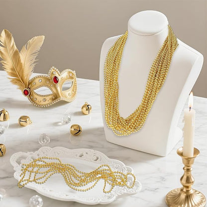 900 PCS Gold Bead Necklace, 33 Inch Mardi Gras Christmas Beads, Bulk Metallic Party Beads for Mardi Gras Parade, St Patricks Day, Wedding, Birthday, Pirate Party, Carnival Party Favors