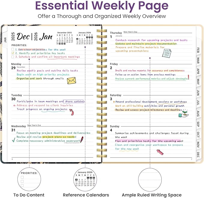 2026 Planner, Weekly and Monthly Planner for Women, Jan 2026 - Dec 2026 Pretty 2026 Calendar Planner with Monthly Tabs, Inner Pocket, Spiral Binding, Perfect for Office Home School - 8.5" x 11", Iris Bird