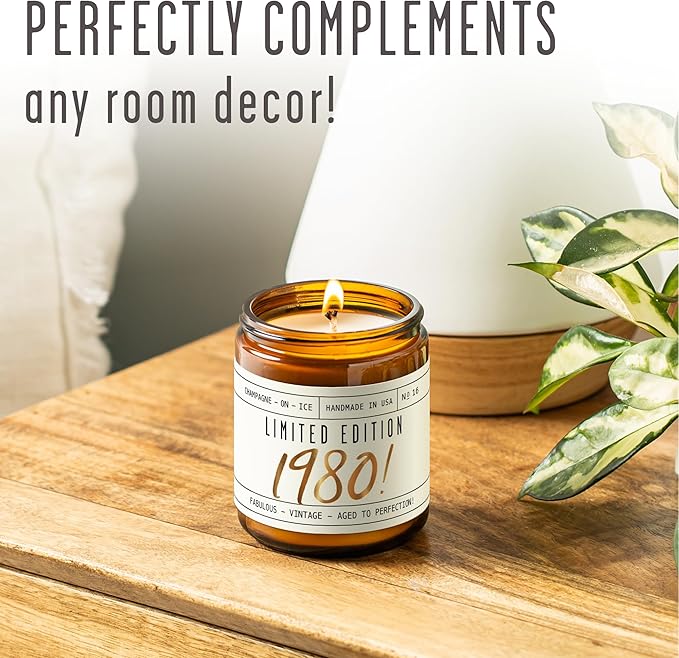 45th Birthday Gifts for Women - 'Limited Edition 1980' Soy Candle, w/Champagne on Ice I 45 Birthday Gifts for Women I 45th Gift for Her Ideas I 9oz Reusable Jar, 50Hr Burn, Made in USA