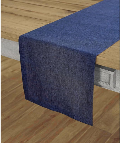 Solino Home Linen Table Runner 72 Inches Long - Athena, 100% Pure Linen Chambray Navy 14 x 72 Inch Table Runner for Dining, Fall, Autumn, Holiday