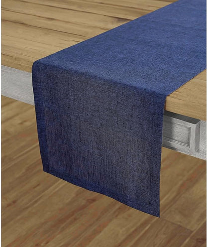 Solino Home Linen Table Runner 60 Inches - 100% Pure Linen Chambray Navy Table Runner 14 x 60 Inch Ideal for Dresser and Coffee Tables - Fall, Autumn, Christmas, Holiday, New Year - Athena