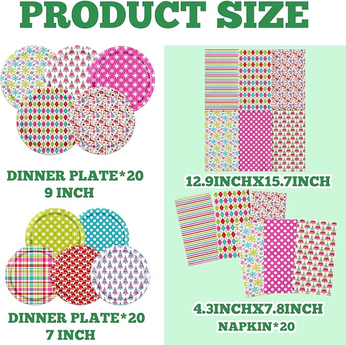 Christmas Party Decorations Tableware - 60pcs Plates and Napkins, Disposable Trees, Elk, Snowflakes Paper Plates, Xmas Dinner Napkins for Winter Holiday Party Supplies