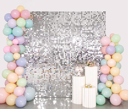 Shimmer Wall Backdrop Silver 3FTx4FT Square Sequin Wall Panel Backdrop Decor for Wedding, Anniversary, Birthday, Party, 12 Panels