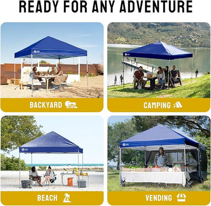 CROWN SHADES 8x8 Pop Up Canopy, Patented Center Lock One Push Instant Popup Outdoor Canopy Tent, Newly Designed Storage Bag, 8 Stakes, 4 Ropes, Silver-Coated Navy Blue