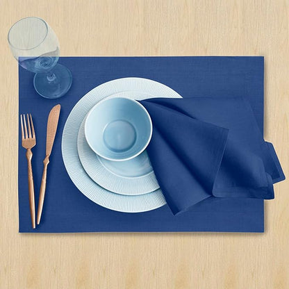 Solino Home Linen Placemats Set of 4 - Indigo Blue Placemats 14 x 19 Inch - 100% Pure Linen Table Place Mats for Fall, Autumn, Christmas, Holiday, Winter, New Year - Fete