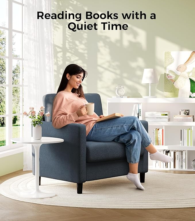 Sofa Accent Chair, 33" Reading Chair for Bedroom, Tool-Free Setup Living Room Accent Chairs, Comfy Arm Chairs Living Room, All-Wood Reading Nook, Slate Blue