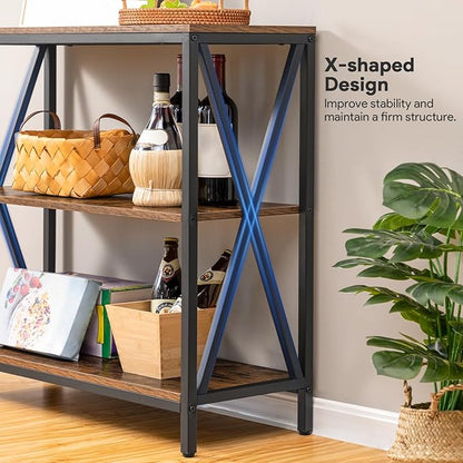 Sofa Table, Industrial Console Table, 3-Tier Narrow Side Table with Open Shelves, Foyer Table for Entryway, Hallway, Kitchen, Living Room and Bedroom, Easy Assembly, Rustic Brown CTHR8001Z