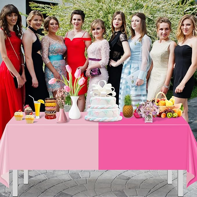 MASHAN 12 Pack Plastic Pink Tablecloths Disposable Pastel Pink Table Cloth Rectangle Table Covers for Valentines Day Bridal Engagement Wedding Galentines Party Decorations,54 x 108 Inch