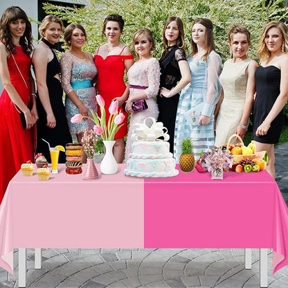MASHAN 12 Pack Plastic Pink Tablecloths Disposable Pastel Pink Table Cloth Rectangle Table Covers for Valentines Day Bridal Engagement Wedding Galentines Party Decorations,54 x 108 Inch