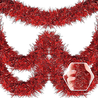 25 Feet Christmas Foil Fringe Banner Metallic Tassle Garland Metallic Backdrop Parade Floats Shiny Hanging Ceiling, Valentine's, Wedding, New Year Party Decorations(4" x 25', Red)