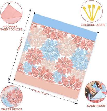 Beach Blanket Waterproof Sandproof Extra Large Beach Mat 79" X 83"/120"x108"for 1-8 Adults Quick Drying Durable Outdoor Picnic Mat for Beach Travel Camping Hiking