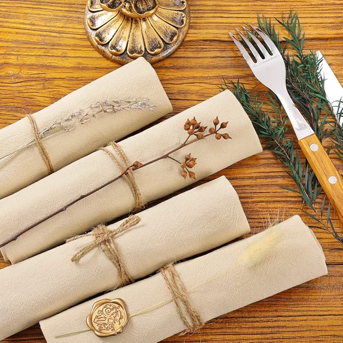 Socomi Cloth Napkins Champagne Fall Thanksgiving Washable Reusable Bulk Linen Cotton Napkins Set of 4 17"x17" for Wedding Party Bridal Baby Shower Birthday Dining Table Decorations