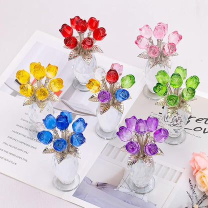 Glass Rose Flowers, Crystal Glass Figurines Rose Decorations for Home Gifts for Mom Wife Grandma, Crystal Flowers Collectible Ornament Mother's Day Thanksgiving Anniversary Birthday Gifts (Pink Rose)