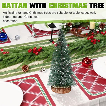 6FT Pre-Lit Christmas Garland with Mini Christmas Tree, Artificial Christmas Green Rattan Pine Cypress Garland, Seasonal Garland for Mantle Stairs Table Fireplace Xmas Decoration
