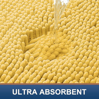 Smiry Luxury Chenille Bathroom Rugs 30x20, Extra Soft and Absorbent Shaggy Bath Mat, Machine Washable, Non-Slip Plush Carpet Runner for Tub, Shower, and Floor, Home Decor Accessories, Yellow