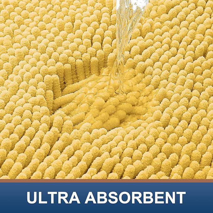 Smiry Luxury Chenille Bathroom Rugs 24x16, Extra Soft and Absorbent Shaggy Bath Mat, Machine Washable, Non-Slip Plush Carpet Runner for Tub, Shower, and Floor, Home Decor Accessories, Yellow